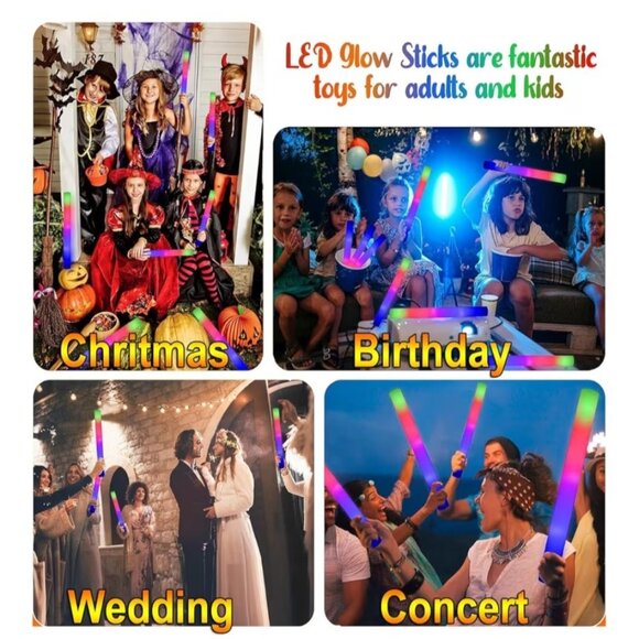Light Up Foam Glow Sticks Set of 20 LED Multicolor Neon Batons Party New Years - Picture 11 of 15